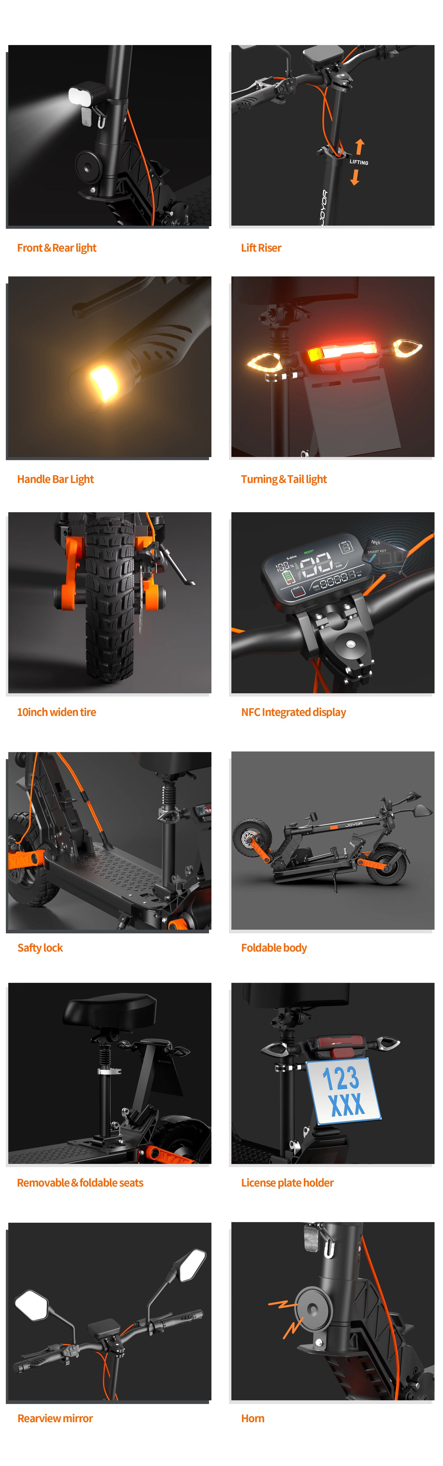JOYOR S8E Electric Scooter, 800W Motor 48V 26AH Battery Adult E-Scooter 10 Inch Tires, 45km/h Max Speed Front & Rear Disc Brake.