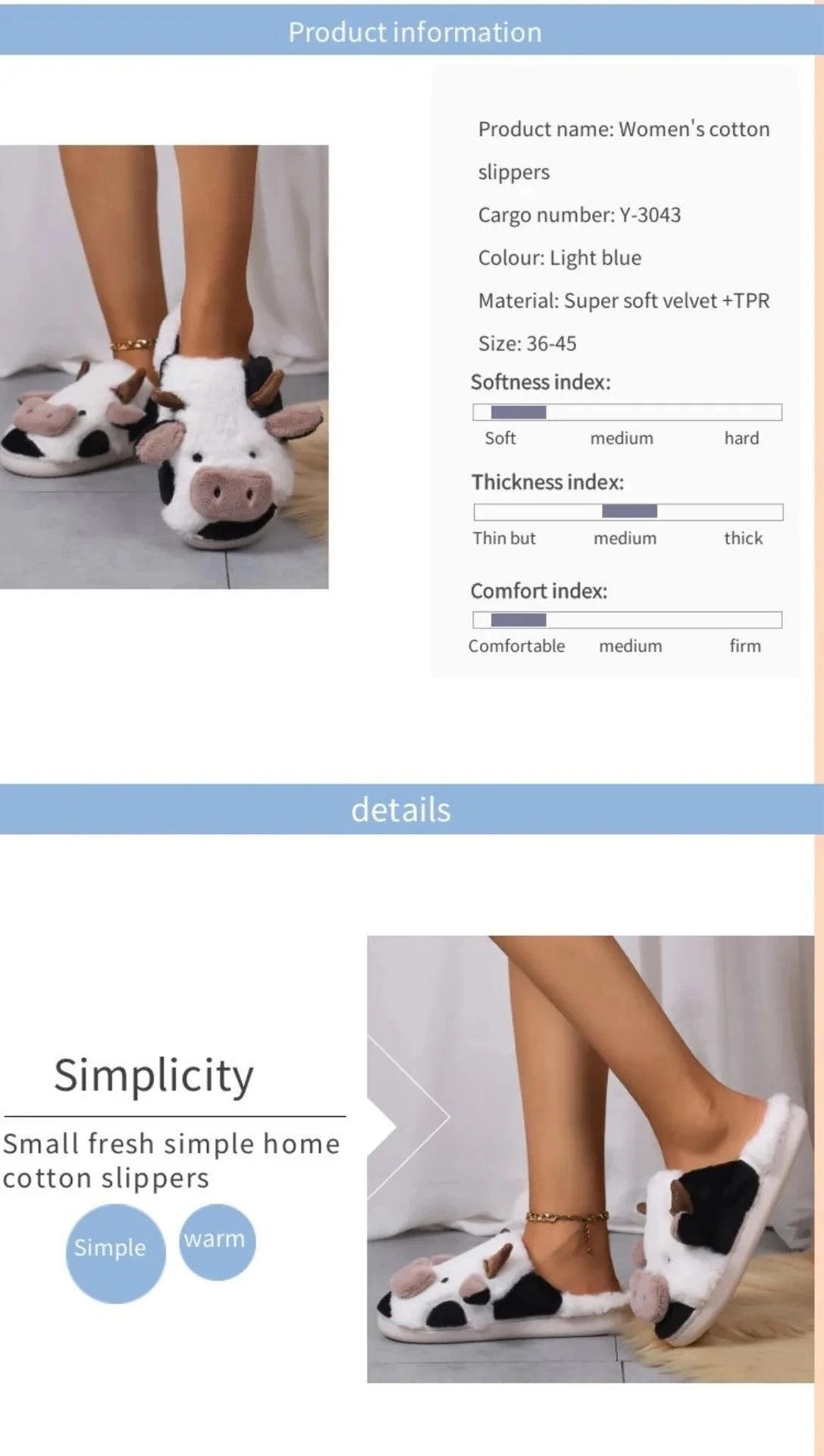 Shevalues Plush Cartoon Milk Cow Slippers Winter Women Slippers Furry Non-Slips Women Cotton Slides Couples Soft Cozy Flat Shoes.