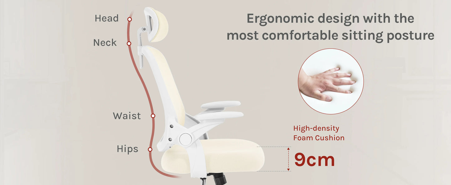 WOLTU Ergonomischer Netz-Bürostuhl, anhebbarer Gaming-Stuhl mit Kopfstütze, verstellbare Lordosenstütze, drehbarer Computerstuhl mit hoher Rückenlehne