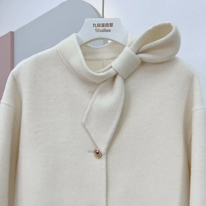 Woll mantel Damen neue Winter Natur fuchs Pelz Manschette Outwear Damen mantel Kaschmir Wolle Wolle Frauen Luxus jacke.