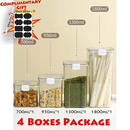 Food Box Storage Container With Airtight Lid Condiment Organizer Plastic Dispenser Jar Hermetic Kitchen Cereal Snack Spaghetti