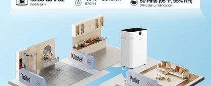 Dehumidifier 20 L, Dehumidifier Cellar Rooms with Digital Display, 24H Timer, Automatic Defrosting, Dry Clothes, Continuous Drai.