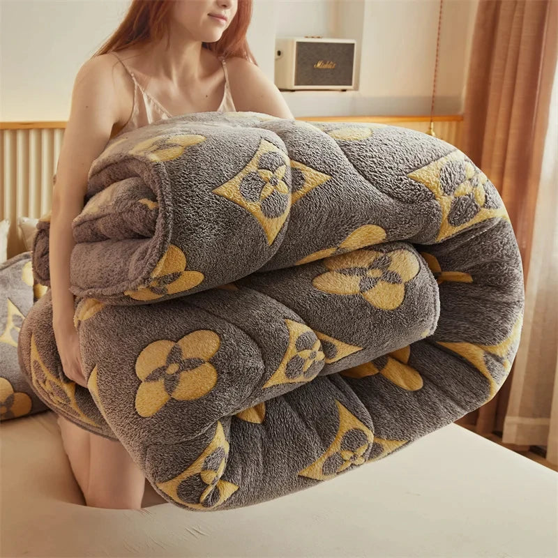 Winter Thicken Blanket Quilt Lamb Wool Double Layer Thick Warm Blanket 150/180/200 Comforter Throw Blankets for Beds Bedding 이불