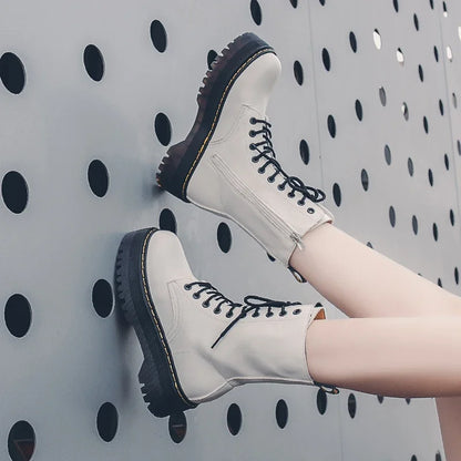 Autumn Winter Fashion Round Toe Lace-up Shoes Womens Boots Zip Ankle Boots For Women High Heels Basics Casual