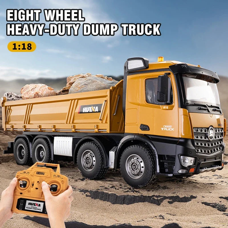 Huina Large 50Cm Rc Dump Truck 1536 12Ch 1/14 Alloy Remote Control Engineering 8Wheel Heavy-Duty Dump Truck Cargo Model Boy Gift