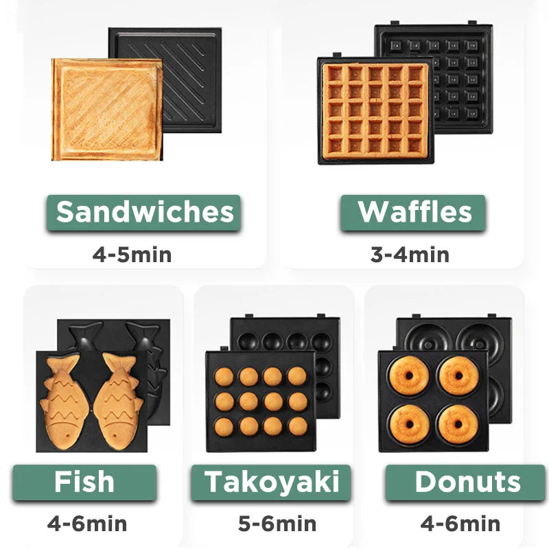 Electric Sandwich Maker Breakfast Machine Household Light Food Multi-Function Waffle Maker Takoyaki Toast Donut Pressure Toaster.