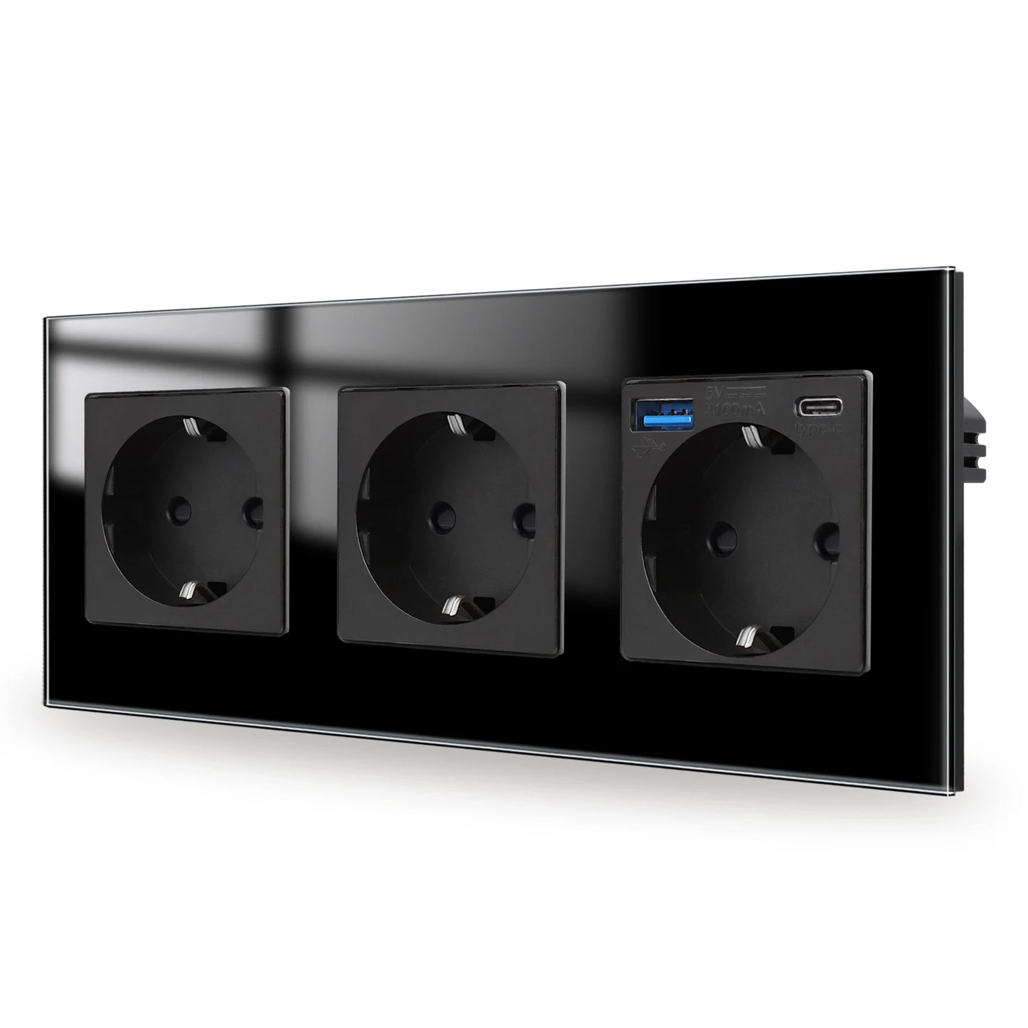 Bingoelec Wandsteckdose, Touch-Lichtschalter mit USB, 20 W, Typ C, Schnellladesteckdose, Glasscheibe, EU-Standard-Steckdosen.