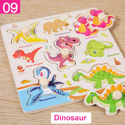 Montessori Baby Toys Wooden 3d Puzzle Cartoon Animal Intelligence Jigsaw Puzzle Early Learning Educational Toys for Children.