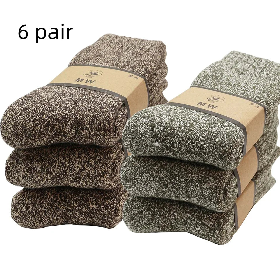 Winter Men's Merino Wool Socks Super Thick Warm High Quality Harajuku Retro Snow Casual Antifreeze Cashmere Socks Men 3 Pair