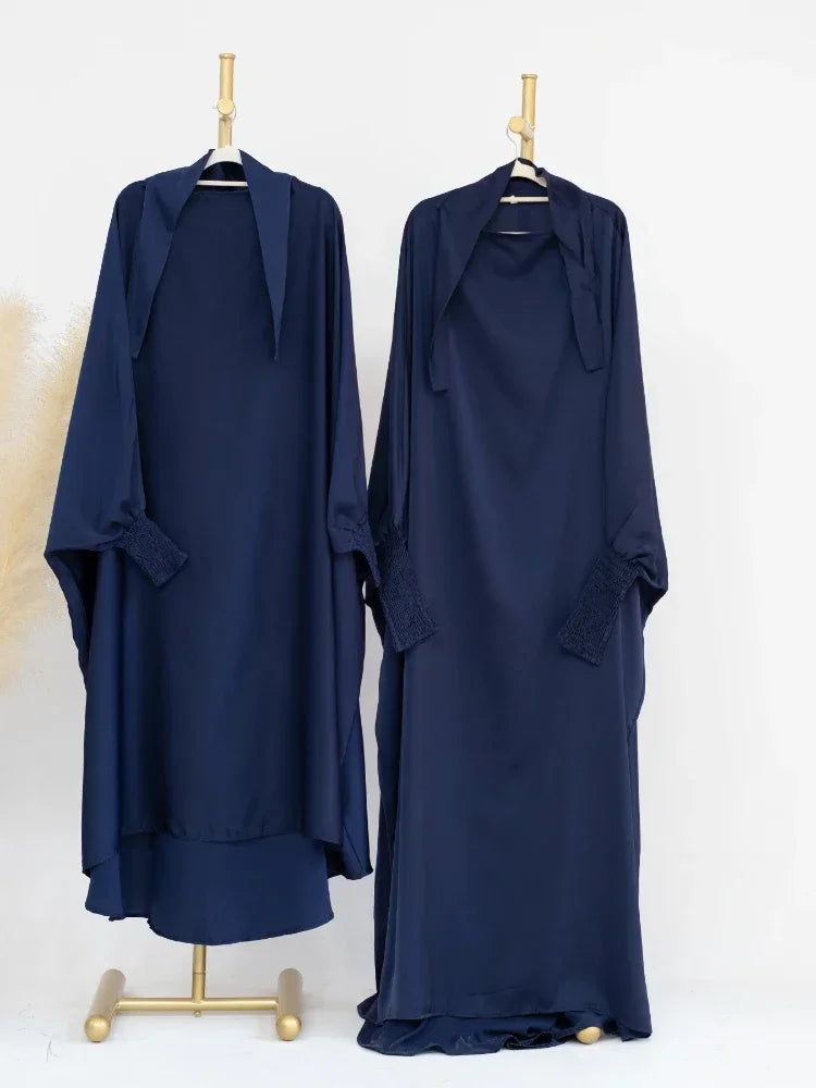 Ramadan Muslim Robe 2 Piece Set Mommy & Kids Prayer Garment Hijab Dress Women Girls Hooded Abaya Niqab Islam Dubai Eid jilbab