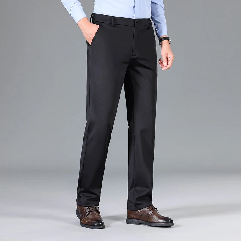 2025 Autumn Winter Suit Pants Men Baggy Straight Business High Waist Work Thick Embroidery Long Formal Trousers Male Plus Size.