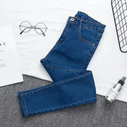 High Waist plus Size Denim Jeans Women's Tight Fit Butt Enhancing Pencil Pants New Arrival Light Blue Casual Long Trousers.