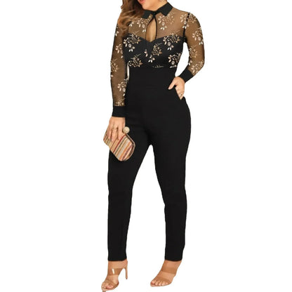 New Fashion Women's Jumpsuit Lace Burned Gold Color Cross-Border Style European And American Popular Selling Ladies Long Pants.
