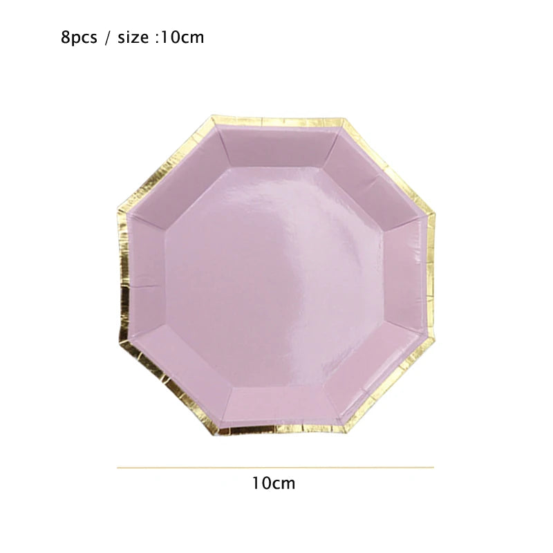 Purple Gold Party Paper Cup Plate Straw For Birthday Carnival Kids Favors Wedding Decor Disposable Tableware Party Supplies