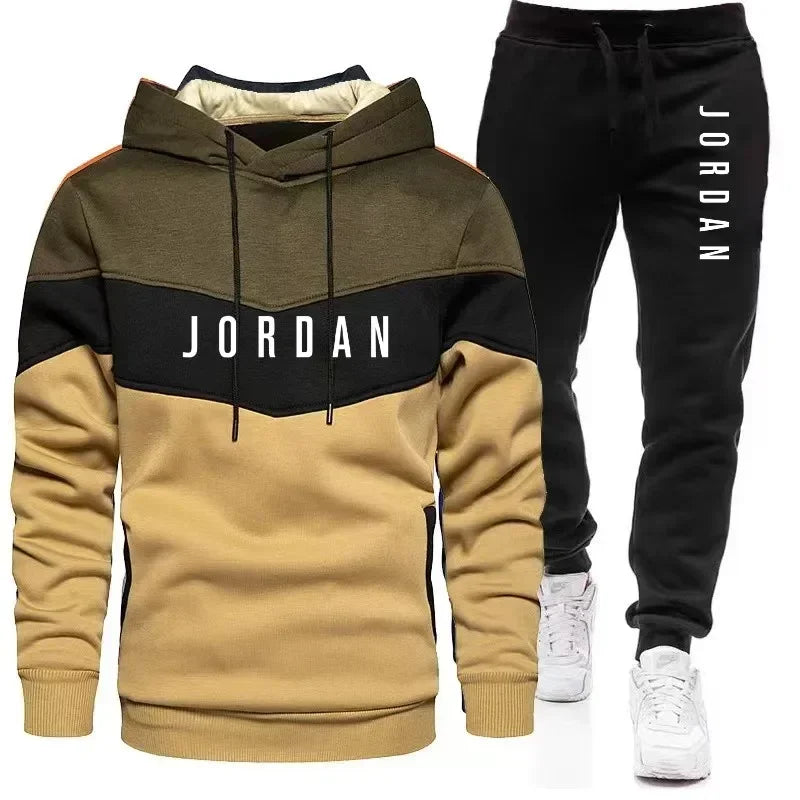 A stylish two-piece set for men's autumn and winter jogging and fitness in 2025: long-sleeved sweatshirt, hooded sweatshirt and.