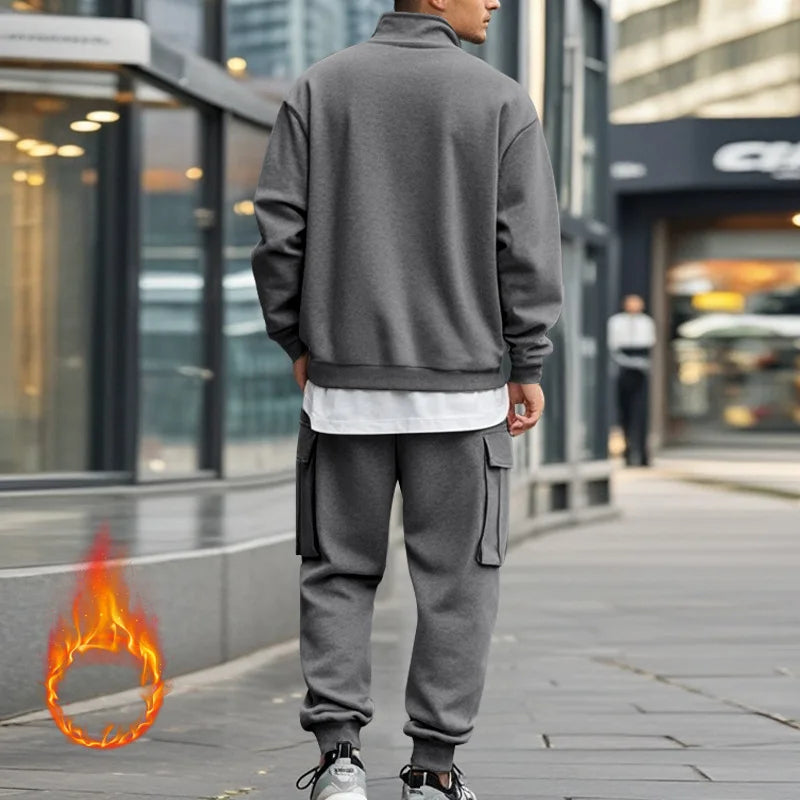 2024 Herbst und Winter Herren-Sporthosen-Set aus lässigem Samt mit warmem Reißverschluss