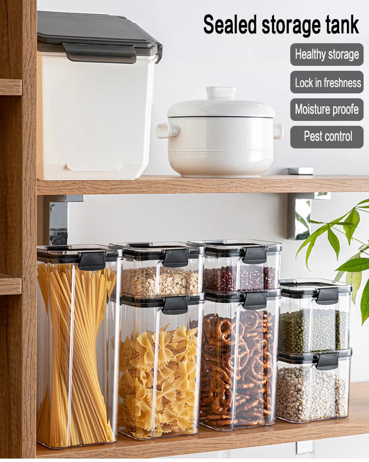 Dry Food Storage Box Food Containers Transparent Stackable Kitchen Spaghetti Noodles Sealed Tank Cans Organizers Bottles