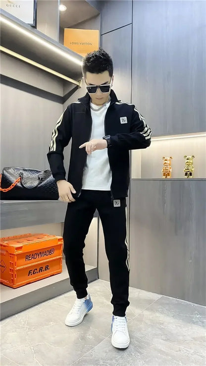 Men's Casual Sportswear Set Spring Autumn Long Sleeve Stand Collar Jacket Pants Comfortable Breathable Sports Outfit.