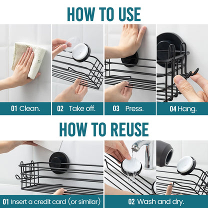 TAILI Dusch-Caddy mit Saugnapf, 2er-Pack mit Haken und Seifenhalter, robuster Badezimmer-Dusch-Organizer, ohne Bohren von Duschregalen