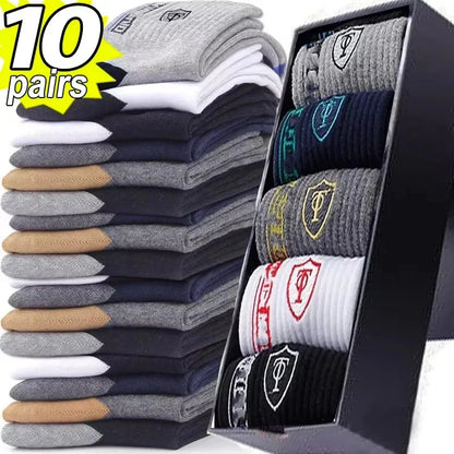 10pairs Breathable Cotton Sports Stockings Men Bamboo Fiber Autumn and Winter Men Socks Sweat Absorption Deodorant Business Sox.