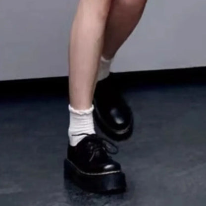 2024womens Autumn New Fashion Round Head Lace-up Solid Color Womens Loafers Casual Thick Soled Leather Women's Thick Soled Shoes.