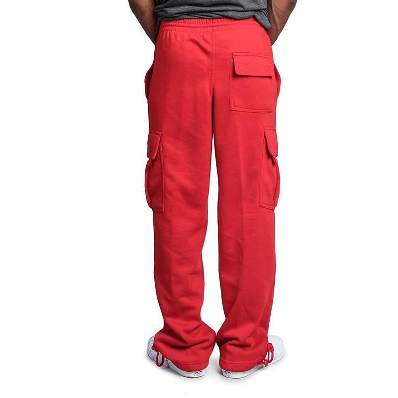 Mens Sweatpants Straight Fit Joggers for Sports and Streetwear Loose Oversized Drawstring Long Pants Men Multi-pocket Pants.