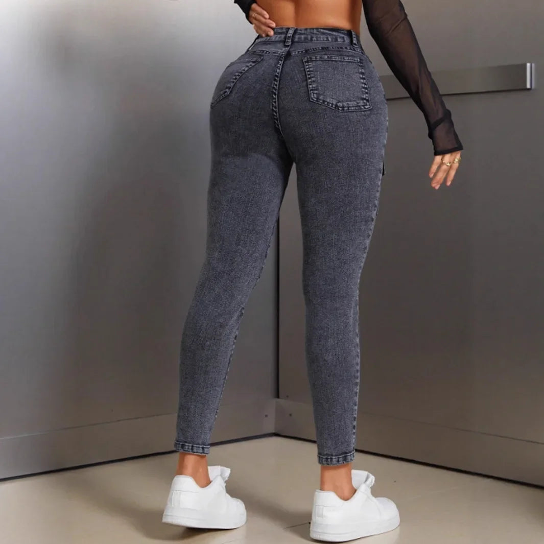 High Waist Women's Denim Slim Fit Jeans Butt Lifting Mid Waist Comfortable Stretchy Long Pants Fashionable Casual Trousers.