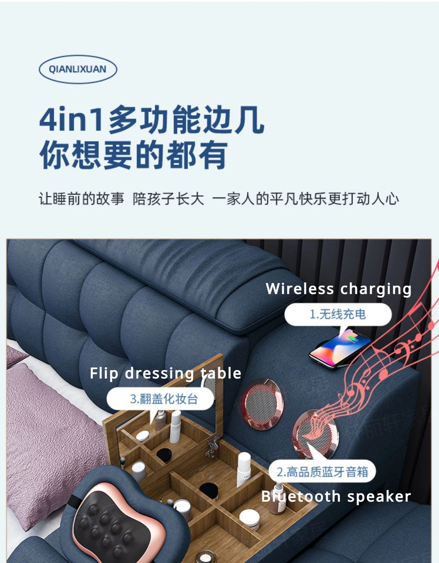 Nordic Smart Modulares Doppelbett Master Storage Luxus Designer Doppelbett Multifunktionale Leder Camas Ehe Möbel