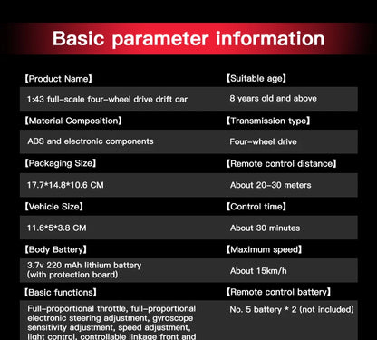 KF30 1:43 4WD Drift Racing Car With Gyroscope Speed Adjustment Real Lighting Control and Damping High Speed RC Cars For Kids Toy