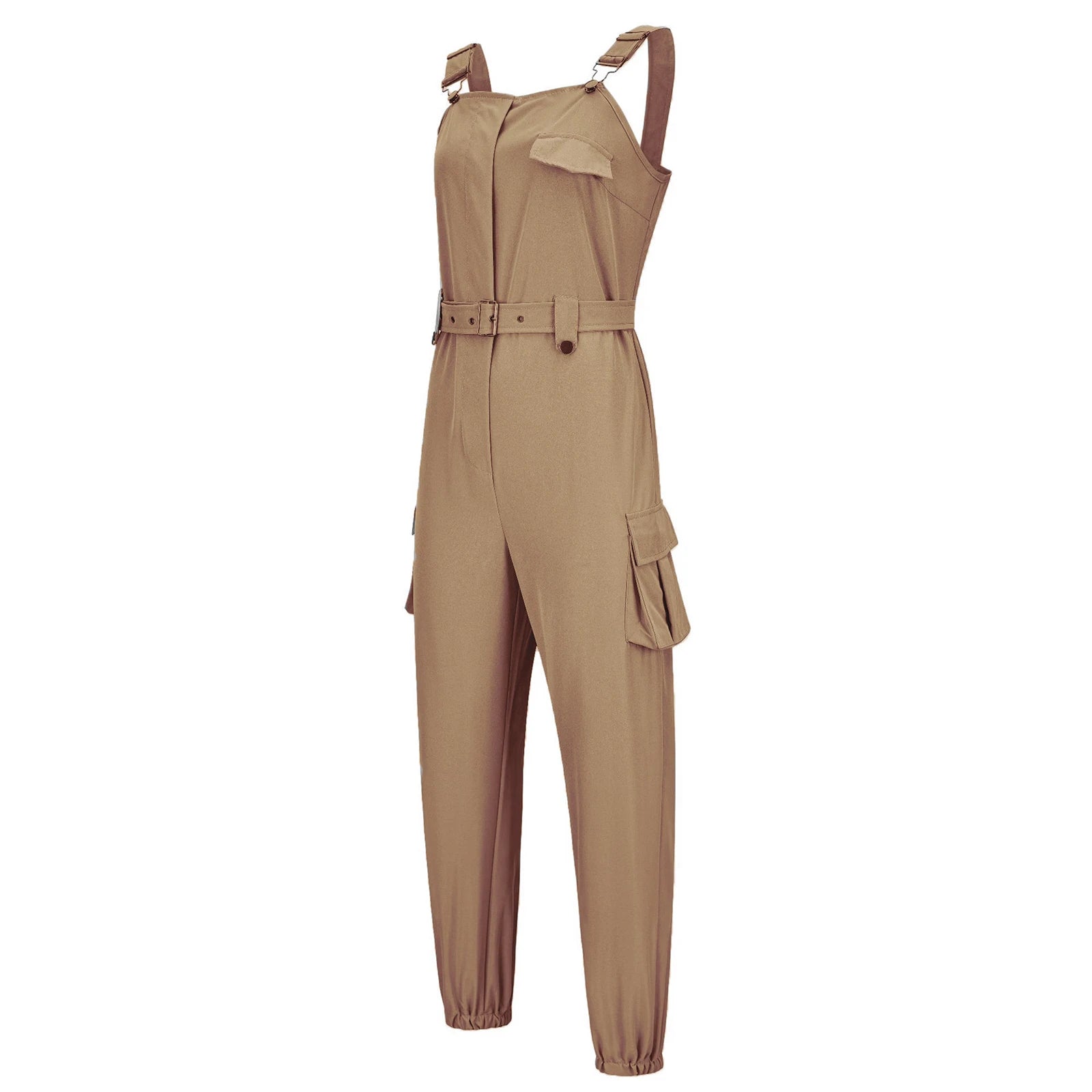 Fashion Womens Jumpsuit Casual Rompers with waist Belt Back Zipper Pockets Camisole Overalls for Daily Wear Office Work Vacation.