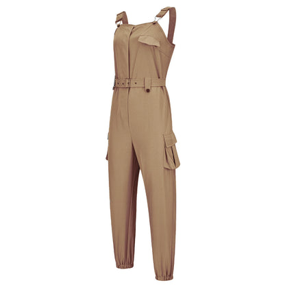 Fashion Womens Jumpsuit Casual Rompers with waist Belt Back Zipper Pockets Camisole Overalls for Daily Wear Office Work Vacation.