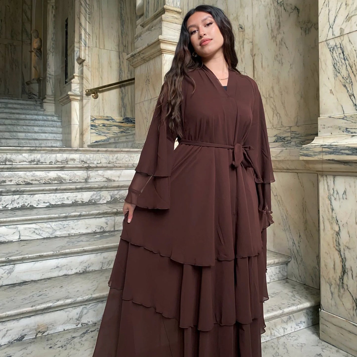 Eid Muslim Abaya for Women Chiffon 3 Layers Cake Party Cardigan Robe Jalabiya Dresses Ramadan Morocco Abayas Kaftan Vestidos