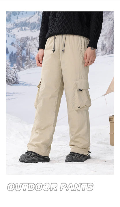 Winter Duck Down Skiing Cargo Pant Men Women Outdoor Thick Warm Loose Casual Sports Techwear Down Pants Track Trouser Sweatpants.