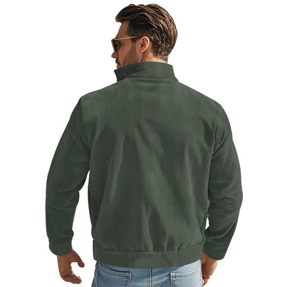 Men's Corduroy Jacket Stand-up Collar Slim Fit Retro Multi-pocket Workwear Commuter Coat for Spring And Autumn