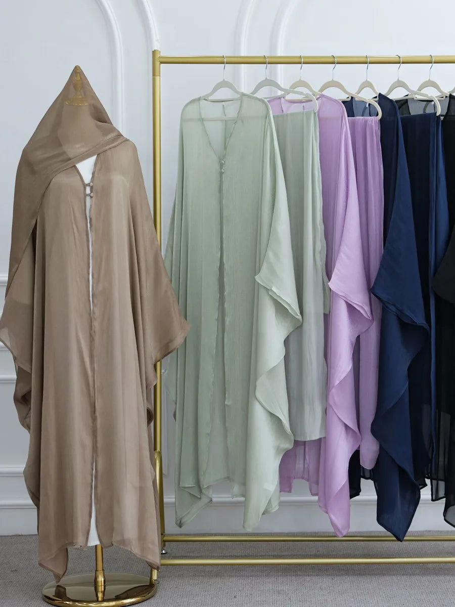 Women Eid Türkiye Dubai Solid Pleated Luxury Muslim Fashion Kimono Cardigan Long Dress Kaftan Robe Femme Islam Clothing Kebaya.
