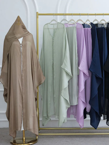 Women Eid Türkiye Dubai Solid Pleated Luxury Muslim Fashion Kimono Cardigan Long Dress Kaftan Robe Femme Islam Clothing Kebaya.