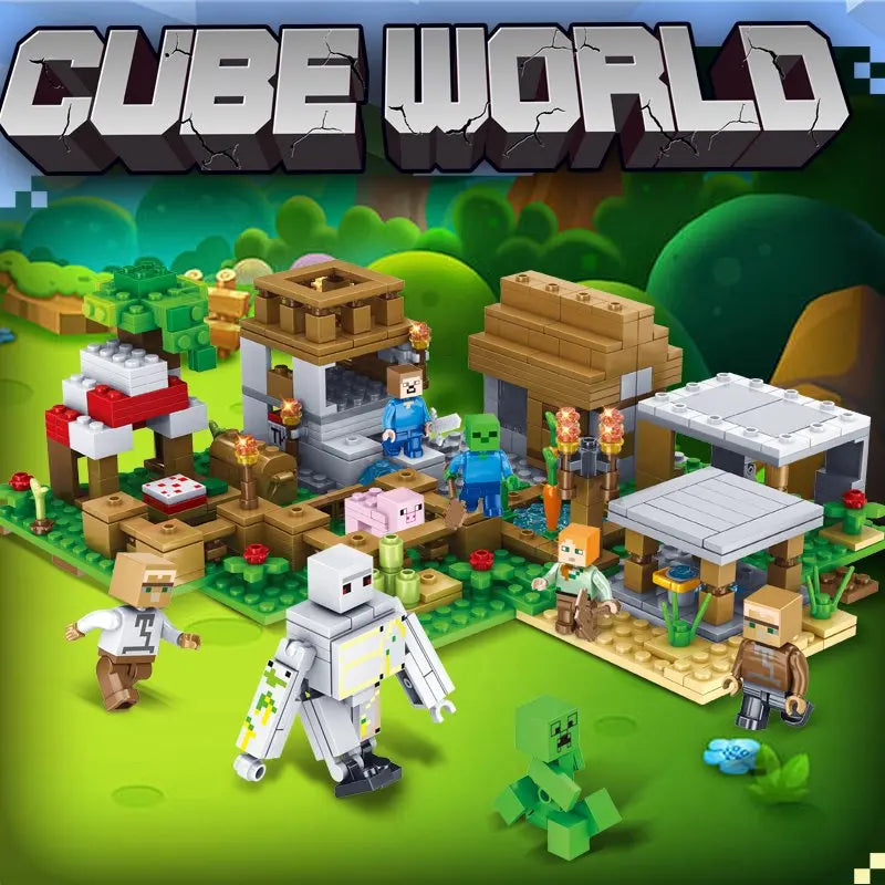 Children's Puzzle Building Block Toys, Village Slides, Caves, Mines, Horse Cities, Cats, Leopards, Jungles, Educational Toy For.