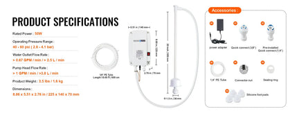 SucceBuy Bottled Water Dispensing Pump w/PE Pipe 1 Gal/MIN 40 PSI for Coffee Tea Machine Water Dispenser Refrigerator Ice Maker.