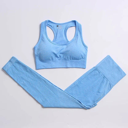 2/4PCS Summer Seamless Yoga Set Women Workout Clothes Sports Bra Short Sleeve Crop Top High Waist Legging Fitness Sports Suits