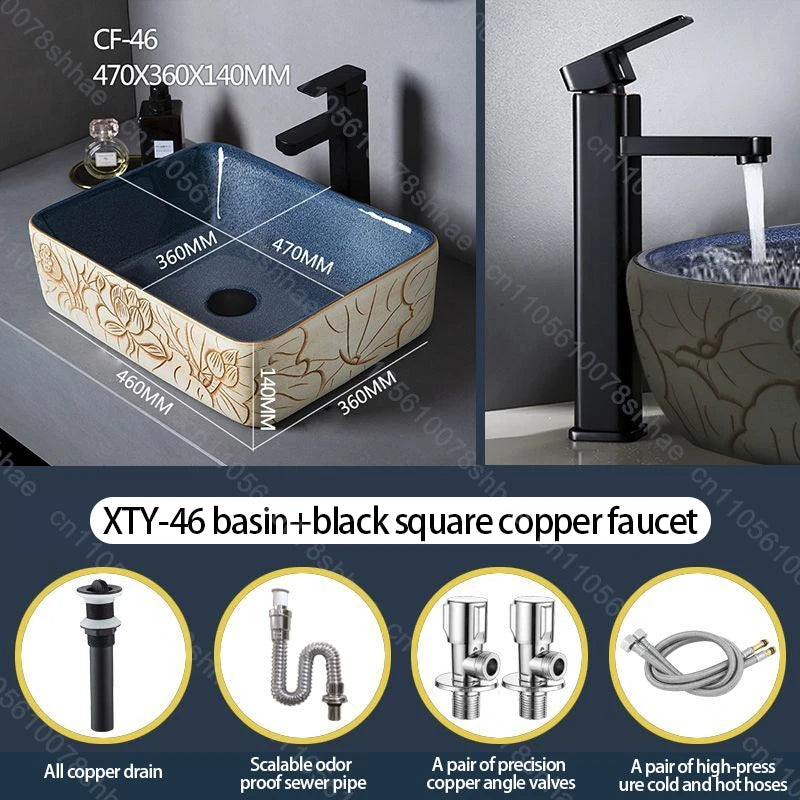 Retro Keramik Badezimmer Waschbecken Arbeitsplatte Waschbecken Künstlerische Eitelkeit Schüssel für Zuhause Keramik Gefäß Waschbecken Theke Waschschüssel Vintage