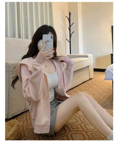 Frühherbstliche, schicke, lässige Kapuzenjacke, schmale Passform, langärmeliges, kurzes Oberteil, warme Strickjacke mit Reißverschluss, koreanischer Stil, Kapuzenpullover.