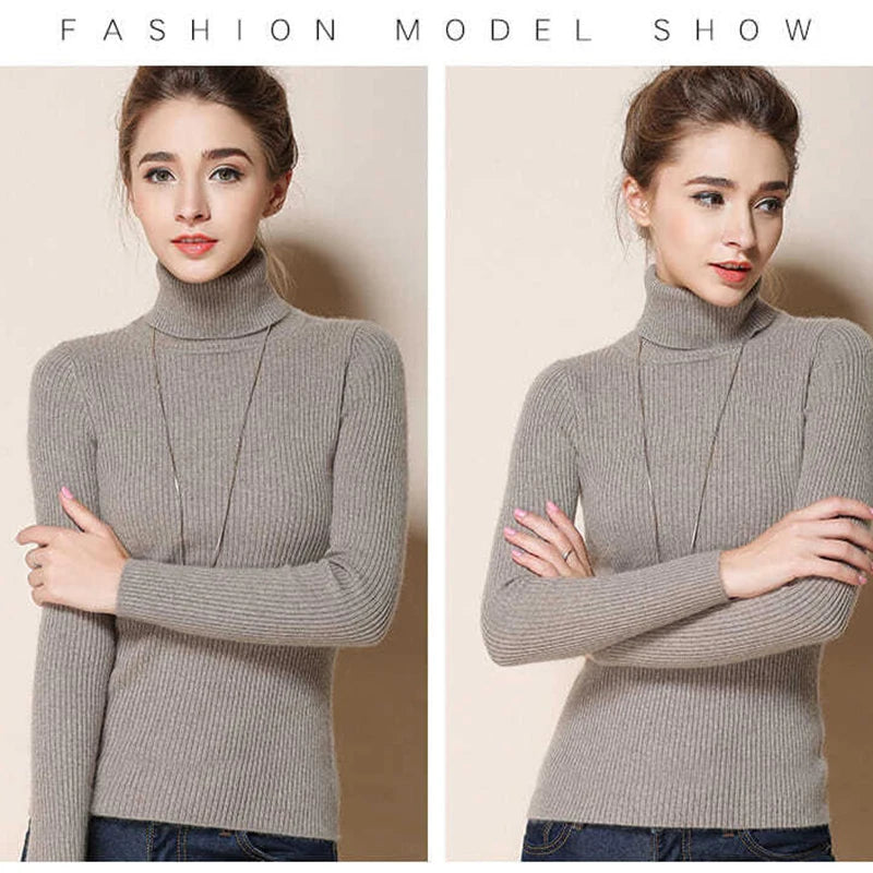JMPRS Rollkragenpullover Frauen Mode Einfache Winter Pullover Jumper Hohe Elastische Gestrickte Herbst Weibliche Grundlegende Tops Casual Bluse