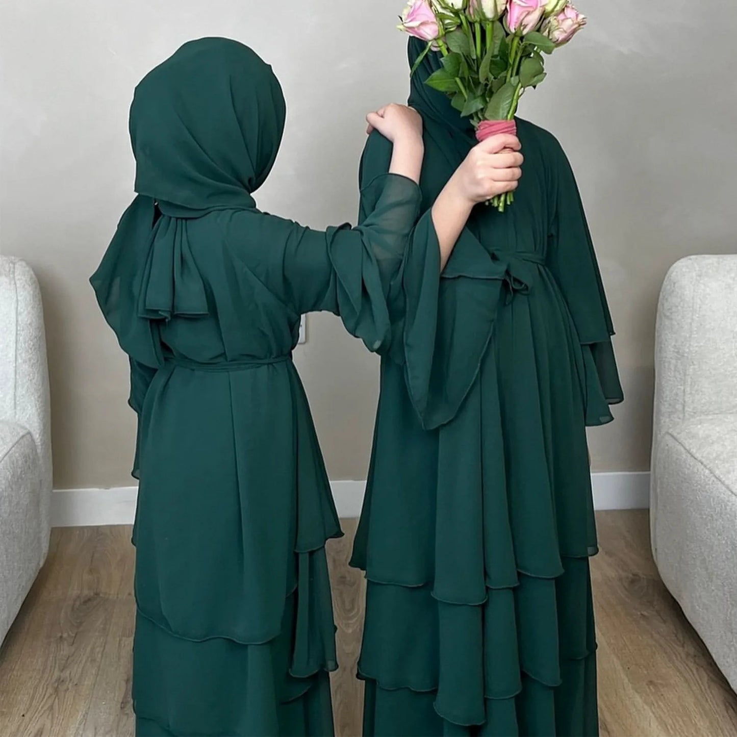 Eid Muslim Abaya for Women Chiffon 3 Layers Cake Party Cardigan Robe Jalabiya Dresses Ramadan Morocco Abayas Kaftan Vestidos.