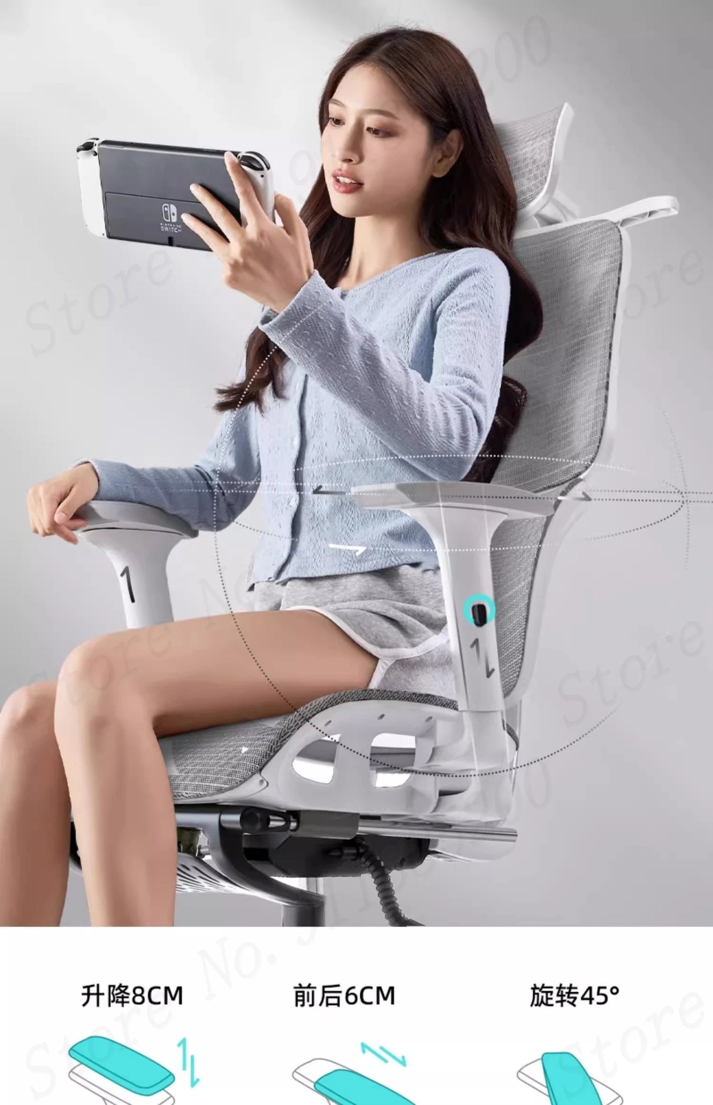 Ergonomischer Computerstuhl, Heimbüro, Lordosenstütze, Gaming-Stuhl, Liegestuhl aus Latex, atmungsaktives Mesh, 4D-verstellbare Armlehne