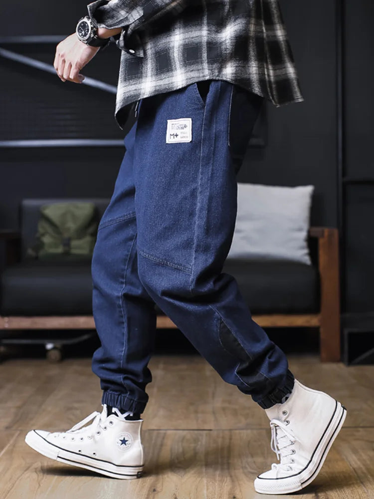 Plus Size Jeans Men Loose Joggers Streetwear Harem Jeans Cargo Pants Ankle-Length Denim Trousers.
