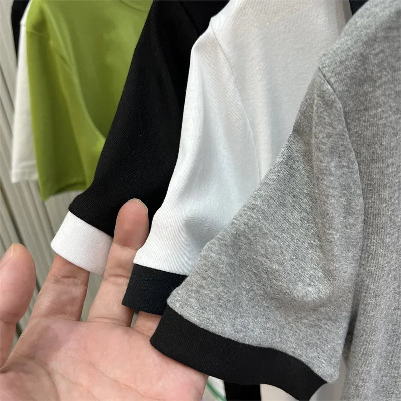 Summer Hot Sale Of The Season Women's Grey Short Sleeve Polo Neck T-Shirt Pure Cotton Slim Fit Base Shirt Trendy Top Quality Chi.