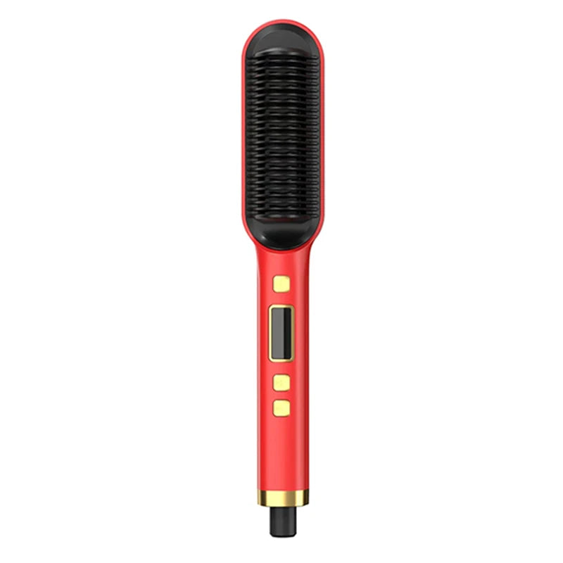 2-In-1 Electric Professional Negative Ion Straight Hair Brush Curling Comb With Lcd Display Curling Tool Straight Hair Brush.