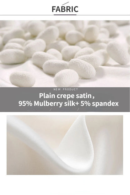 Heavyweight Mulberry Silk Shirt Women's 2025 Spring And Autumn New Long Sleeve Satin Silk Blouse V-neck Bow Ribbon Shirt.