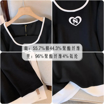 150kg plus size Damen büste Herbst Frühling lose einz eilige Hals Langarm Sweatshirt schwarz weiß 5xl 6xl 7xl 8xl 9xl