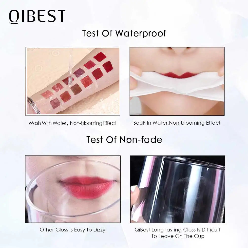 QIBEST Matte Liquid Lipstick Waterproof Long Lasting Lip Gloss Velvet Mate Nude Red Tint Tube Lipsticks Lipgloss Makeup Cosmetic.